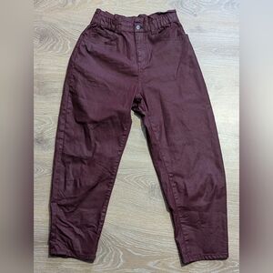 Zara High Waisted‎ Maroon Paperbag Ballon Pants Women's Size 6 Stretchy